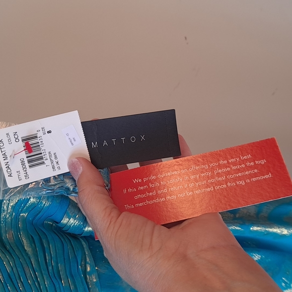 Aidan Mattox gown silk! NWT! Neiman Marcus size 8 turquoise and gold - Picture 3 of 6